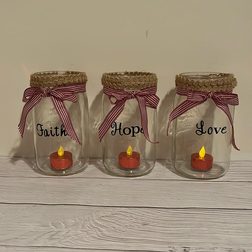 FAITH HOPE LOVE MASON JAR